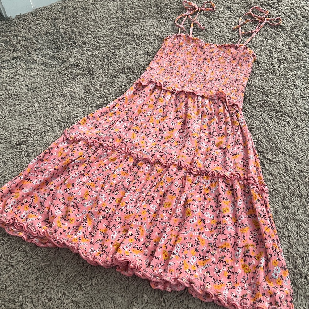 Wild Fable Pink and Orange Micro Floral Tiered Mini Sundress W/ Smock Detail. S. - Picture 4 of 12